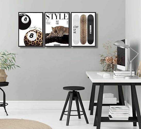 3Pcs Trendy Leopard Wall Art Preppy Aesthetic Stylish Leopard Painting Picture Wall Decor Funky Lucky 8 Ball Cheetah Poster Print Artwork for Bedroom Living Room Bathroom Home Decoration Unframed thumbnail 6