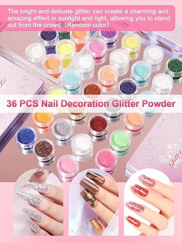 Acrylic Nail Kit with Drill and Lamp: 36 Colored Glitter Powder Set for Beginners with Everything - 3 Colors 30G Acrylic Powder 75ML Liquid Set Nail Art Tools Extension Kits For Home Salon DIY thumbnail 6