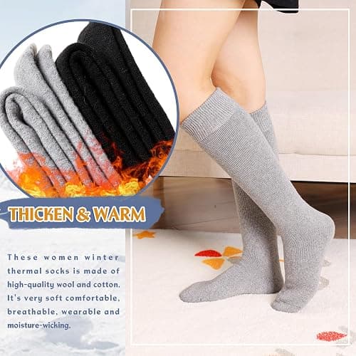 Eyean Women's Knee High Wool Socks Winter Thick Thermal Soft Comfy Over Knee Long High Socks 2 Pairs thumbnail 2