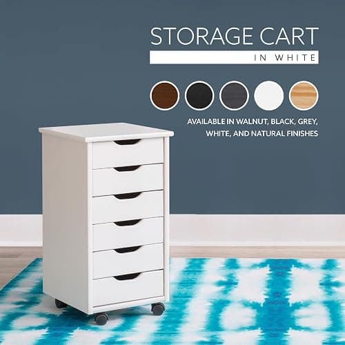 Linon Home Decor Products Corinne Six Drawer Storage, White Wash Rolling Cart - White Wash - Six Drawers thumbnail 7