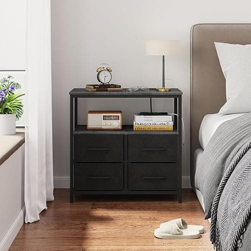 TUTOTAK Large Night Stand with Charging Station, Nightstand with USB and Type-C Port, Bedside Table with Cloth Drawers, End Table for Livingroom, Bedroom, Charcoal Grey TB01BY081 thumbnail 8