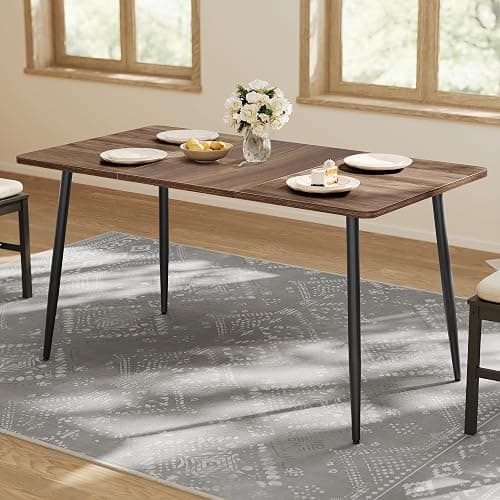 VASAGLE Dining Table, Dining Room Table for 4-6 People, Modern Farmhouse, for Kitchen, Quick Assembly, Heat-Resistant Surface, 29.5 x 55.1 x 29.5 Inches, Natural Walnut and Ink Black UKDT100K02V1 - Image 1