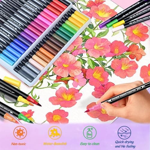 DUULEMANG 48 Colors Dual Markers Brush Pens, Art Markers Colored Pens for Adult Coloring Books, Brush and Fine Point Dual Tip Artist Colored Marker Set thumbnail 6