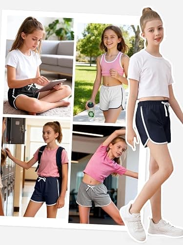 Resinta 5 Packs Girls Cotton Athletic Shorts Toddler Summer Running Shorts Dolphin Yoga Shorts for Kids thumbnail 7