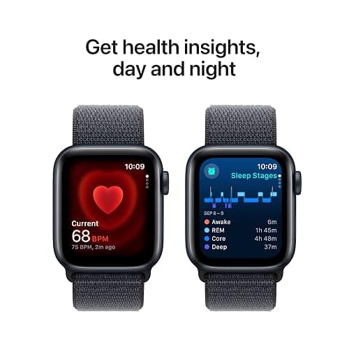 Apple Watch SE (2nd Gen) [GPS 40mm] Smartwatch with Midnight Aluminum Case with Ink Sport Loop One Size. Fitness and Sleep Trackers, Crash Detection, Heart Rate Monitor, Carbon Neutral thumbnail 5