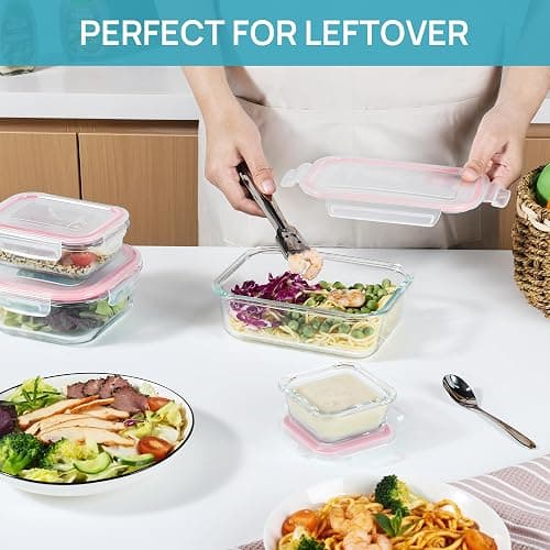 Vtopmart 8 Pack Glass Food Storage Containers with Airtight Lids, Glass Meal Prep Containers, Lunch Containers for Microwave, Oven, Freezer and Dishwasher, BPA Free thumbnail 7
