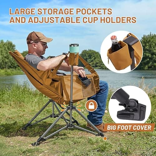 TIMBER RIDGE Hammock Camping Chair, Oversized Swinging Hammock Chair with Adjustable Back and Seat for Outdoor Lawn, Sports, Supports 400lbs, Orange thumbnail 8