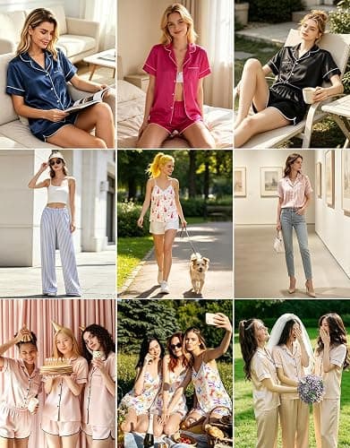 SAPJON Silk Satin Pajamas for Women 5Pcs Soft Pjs Camisole Sleepwear Sets | Cute Button Up Lounge Set, Short Sleeve, Adjustable Shoulder Straps, Side Split Shorts, Long Pants, Comfy Bridal Gifts thumbnail 6
