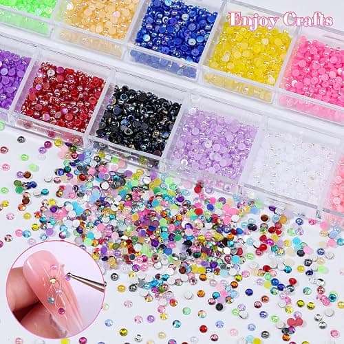 6 Boxes 2mm Nail Art Rhinestones for Bedazzling Kit, Mixed-Color Small Jelly Clear AB Rhinestones Decoration Flatback Pearls Nail Accessories with Tweezers and Brush for Nails DIY Tumblers Face Makeup thumbnail 7
