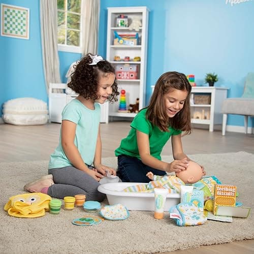 Melissa & Doug Mine to Love Deluxe Baby Care Play Set (48 Pieces – Doll + Accessories to Feed, Bathe, Change, and Cuddle) thumbnail 3