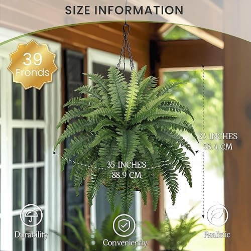 FOREST PRINCE 35" Ferns Artificial Bush Plants Large, 2 Artificial Boston Ferns with 39 Fronds for Outdoors Home Decor thumbnail 3