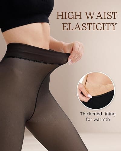 Bebila Fleece Lined Tights Women, Fake Translucent Warm Tights for Winter Sheer Pantyhose Thermal Leggings thumbnail 5