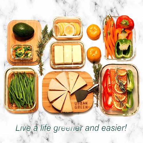 Urban Green Glass Containers with Bamboo Lids, Meal Prep Glass Food storage Container Set, 5 Pack, Pantry & Kitchen Organizer, Microwave, Oven, Freezer Safe thumbnail 7