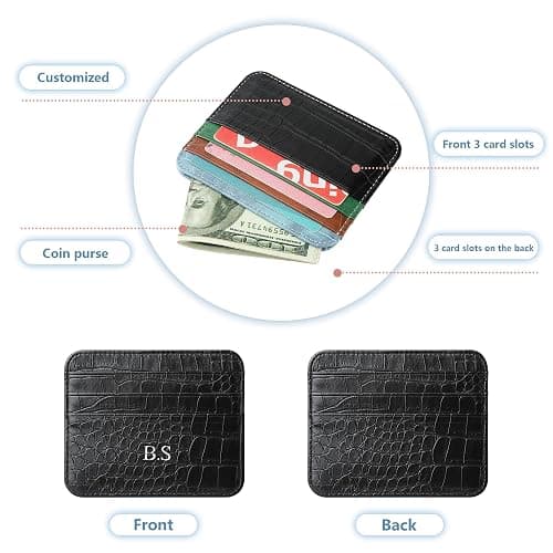 DJAFS Personalized Gold Silver Initial letters Credit Card Holder Wallet for women, Cute PU Leather Ultra Minimalist Wallet, Thin Slim Card Case Protector, Business Front Pocket Wallets for Men thumbnail 4