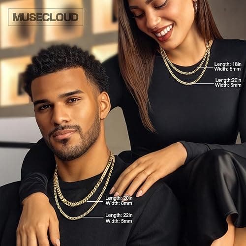 MUSECLOUD Gold Cuban Link Chain for Men Mens Stainless Steel Miami Curb Chains Necklace 5/8mm Thick Real Gold/Silver/Black Plated Diamond Cut Non-Tarnish Jewelry Trendy Christmas Gifts 18-26 Inch thumbnail 6