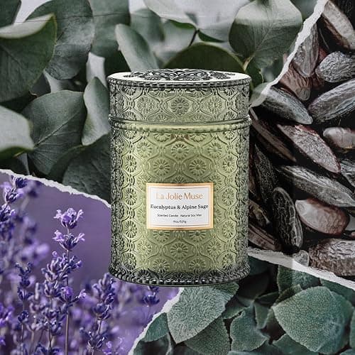 LA JOLIE MUSE Christmas Candle | Eucalyptus & Alpine Sage | Eucalyptus, Sage & Lavender | 19 oz Wooden Wick Soy Candle | 90-Hour Burn | Cozy Winter & Holiday Relaxation thumbnail 2