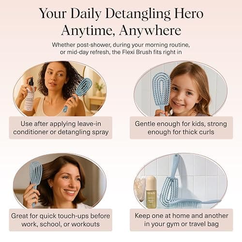 Kitsch Detangler Brush – Flexible Curly Hair Brush for Women, Men & Kids | Detangling Hairbrush with Bendable Frame and Ultra-Smooth Bristles for Wet or Dry Strands - Haze Blue thumbnail 6