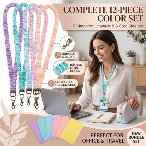 Droxurenth 6PCS Teacher Scrunchie Lanyard with ID Badge Holder for Women | Cute Retractable Neck Lanyard for Nurses School Office, Back to School Gift thumbnail 5