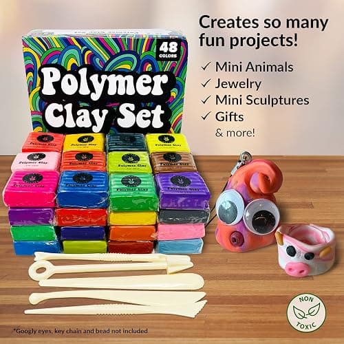 Polymer Clay Set - 48 Colors Oven Bake Clay, Colorful Modeling Clay Kit with 5 Tools for Sculpting, Jewelry Making, Beads, Earrings, Molds, and Crafts thumbnail 2