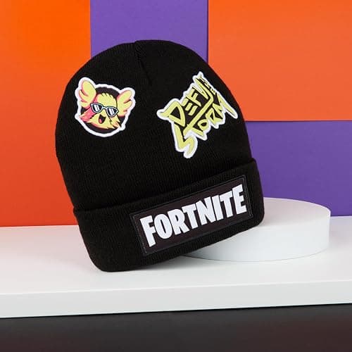 FORTNITE Boys Beanie Hat, Warm Cozy Knitted Hat Winter Accessories - Gamers Gift Black thumbnail 2