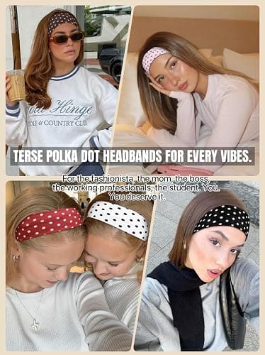 TERSE Polka Dot Headbands for Women Trendy Women Hair Accessories: Cute Head Bands for Women's Hair Fashion Hairbands 6PCS thumbnail 5