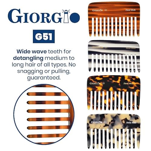 Giorgio G51 TY small Travel Purse Hair Detangling Comb, Wide Teeth Pocket Comb for Thick Curly Wavy Hair. Handmade of Cellulose, Saw-Cut Hand Polished thumbnail 4
