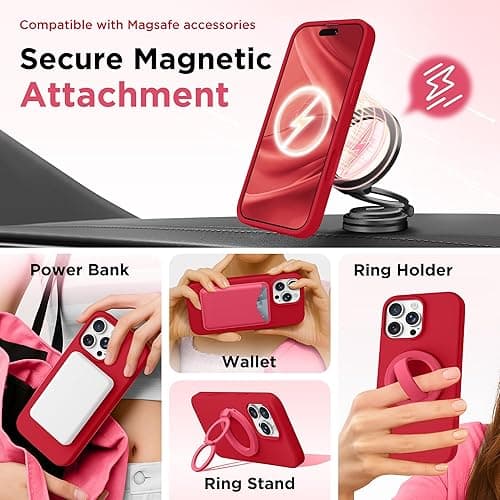 GolbinBox Magnetic for iPhone 16 Pro Case, Compatible with MagSafe, Screen Protector + Camera Lens Protector, Liquid Silicone Shockproof Protective Phone Case for iPhone 16 Pro 6.3", Red thumbnail 5