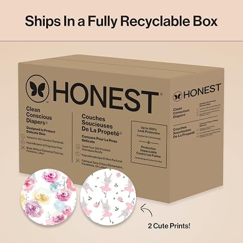 The Honest Company Clean Conscious Diapers for Delicate Skin | Up to 100% Leakproof | Hypoallergenic, Fragrance Free | Girl Prints | Super Club Box, Size 2 (12-18 lbs), 124 Count (Prints May Vary) - Size 2 (124 Count) - Rose Blossom + Tutu Cute thumbnail 9