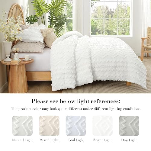 Amélie Home Boho Comforter Set Queen Size, 3 Piece White Boho Bedding Set, Rustic Farmhouse Luxury Gift for Women Home Decor, Soft Cozy Diamond Comforter for All Seasons thumbnail 8