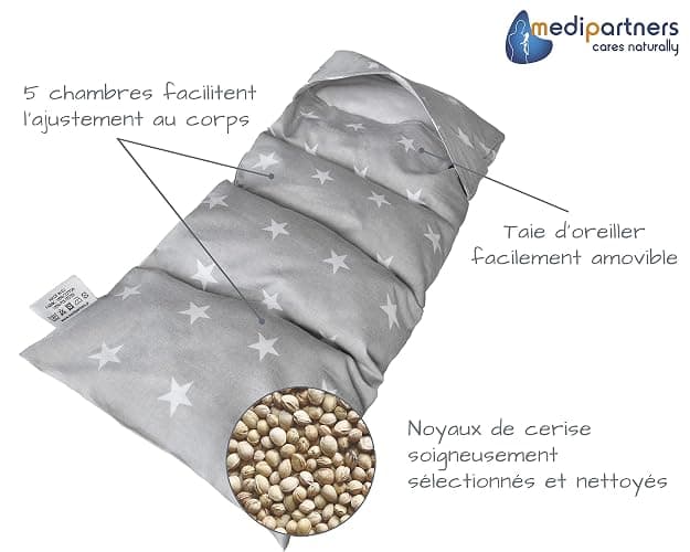 Medi Partners Coussin chauffant noyaux de cerise 60x20cm 800g 100% coton 5 Chambres par le froid Taie d'oreiller amovible (Étoiles) thumbnail 4