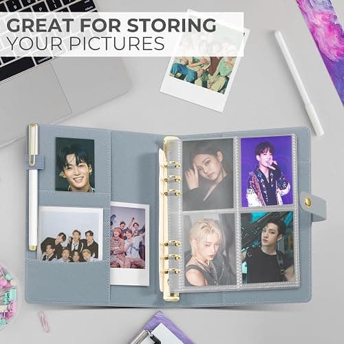 Aesthetic A5 Binder with 6 Golden Rings - Refillable & Sturdy Planner w Pockets Keeps You Perfectly Organized - Mini Notebook with Magnetic Closure Works Great as Photocard Binder for All Your Cards thumbnail 8