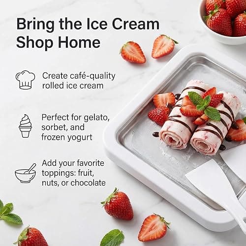 At-Home Rolled Ice Cream Maker Kit, Instant Freeze Plate with 2 Scrapers, DIY Ice Cream Roll Tray for Kids & Adults, Homemade Gelato, Sorbet & Frozen Yogurt, Stainless Steel Dessert Maker (White) thumbnail 5