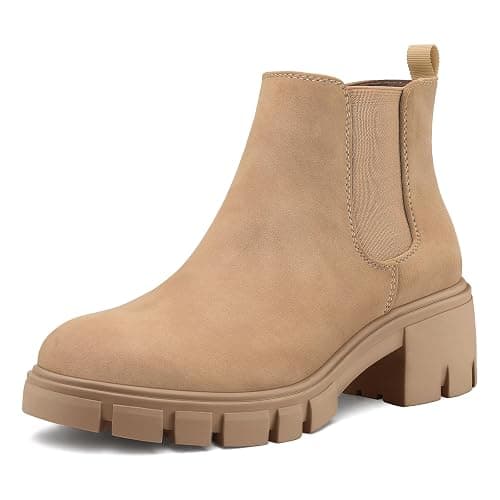mysoft Women's Platform Chelsea Boots Lug Sole Slip On Chunky Block Heel Ankle Booties - Image 1