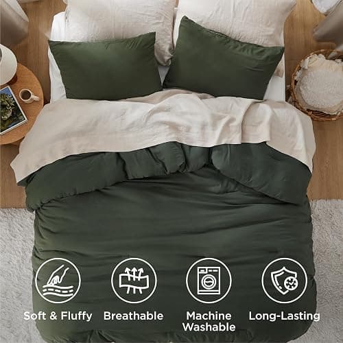 Bedsure Queen Size Comforter Set, Dark Green Soft Prewashed Bedding for All Seasons, 3 Pieces GentleSoft™ Warm Down Alternative Bed Set, 1 Lightweight Comforter (90"x90") and 2 Pillowcases (20"x26") thumbnail 4