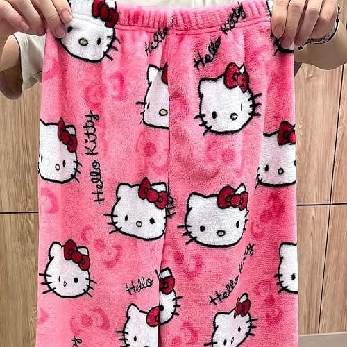 Cute Cartoon Pajama Pants for Women, Kawaii Anime Cat Pjs Christmas Pajama Pants Fluffy Flannel Sleep Bottoms thumbnail 4