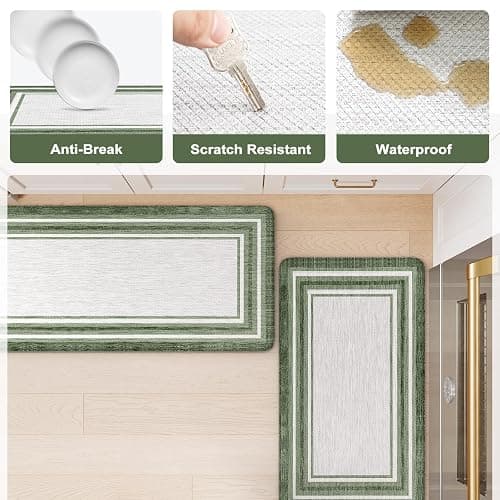 KIMODE Kitchen Mats Cushioned Anti Fatigue, Farmhouse Christmas Kitchen Rugs Sets of 2, Non Slip Kitchen Mats for Floor, Comfort Kitchen Floor Mats for Sink Laundry Desk 17"x47"+17"x29" Green thumbnail 6