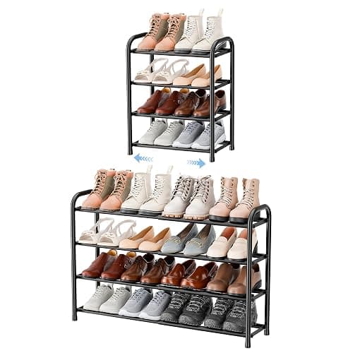 ENJOYBASICS Expandable Shoe Rack, 4 Tier Adjustable Shoe Organizer Shelf for Closet, Black Metal Free Standing Shoe Rack Storage for Small Space, Entryway - Image 1