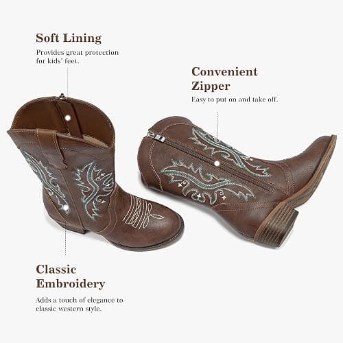 Motasha Girls Cowboy Boots Kids Cowboy Boot Toddler Little Big Girls Boot | Classic Retro Western Embroidery,Zipper,Mid Calf,Riding Rodeo Country Concert Party Wedding,Little Big Girls Cowboy Boots thumbnail 5