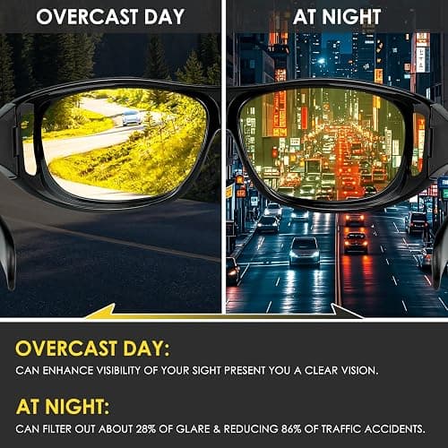 Chiccool Night Driving Glasses Fit Over for Men Women, Anti Glare Polarized Night Vision Glasses, Wrap Around HD Yellow Lens thumbnail 3