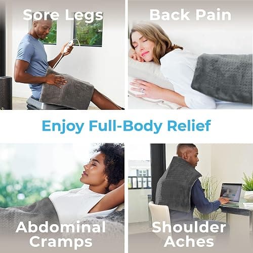 Pure Enrichment PureRelief Ultra-Wide Microplush Heating Pad - 20” x 24” XXL Size & 6 Heat Settings for Temporary Neck, Shoulder & Back Pain Relief - Moist Heat Option & Machine Washable (Gray) thumbnail 3