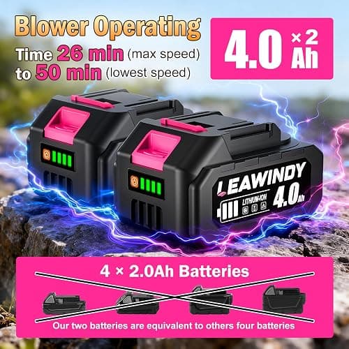 Cordless Leaf Blower, LEAWINDY 21V Battery Leaf Blower with 6-Speed Levels, Handheld Lightweight Blower & 2 Extended Tubes, Snow Blower for Blowing Leaves, Lawn, Garden, Garage, Yard thumbnail 4