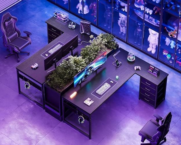 AODK L Shaped Gaming Desk with 4 Drawers, 61" Reversible Home Office Desks with Power Outlets, L Shaped Computer Desk with USB Charging Port and Host Stand, Corner Desk, Easy to Assemble, Black thumbnail 4