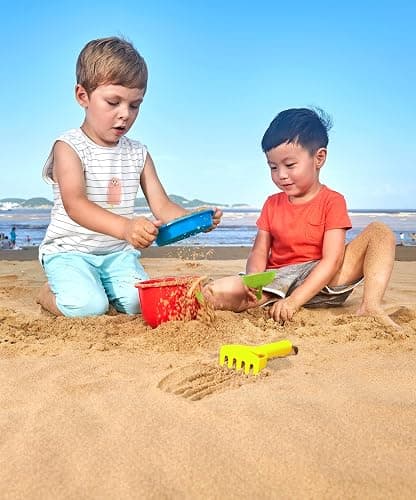 Hape Beach Basics Sand Toy Set Including Bucket Sifter, Rake, and Shovel Toys| Sand Toy Playset for Toddlers 18M+ thumbnail 2