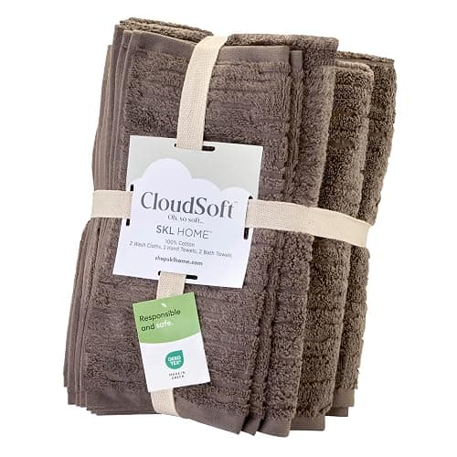 SKL Home CloudSoft 100% Cotton Luxury 6-Piece Towel Set, 600 GSM, Ultra Plush & Absorbent - 2 Bath Towels, 2 Hand Towels, 2 Washcloths, Mink Brown thumbnail 7