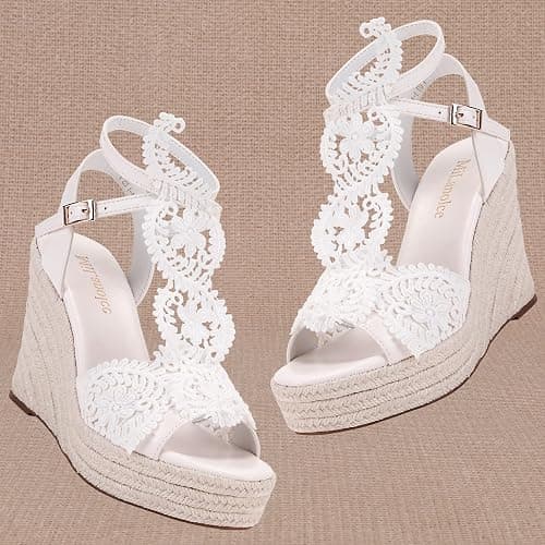 MiLanolce Women's Platform Sandals Wedge Open Toe Ankle Strap lace Wedding Shoes Bridesmaid Shoes thumbnail 5