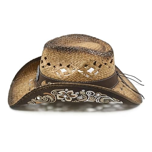 FLUFFY SENSE. Cowboy Hats for Women and Men Straw Western Hat Embroidered Cowboy Hat for Cowboys and Cowgirls thumbnail 2