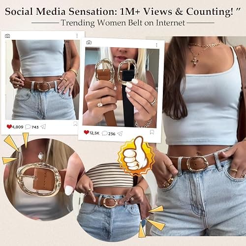Women Leather Belt for Jeans Pants Ladies Casual Waist Belt Fashion Women Belt with Gold Buckle thumbnail 2
