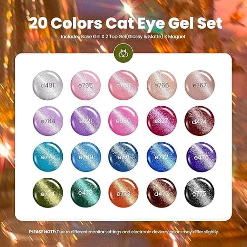 Beetles Cat Eye Gel Nail Polish Set, 20 Colors Fall Cat Eye Glitter Gel | Magnetic Red Green Blue Brown Black Base Coat Matte Glossy Top Coat Soak Off UV Galaxy Gemlight Manicure Salon Gift for Women thumbnail 2