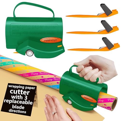 PERFYCUT Wrapping Paper Roll Cutter Tool with 3 pcs Replaceable Blade Kit Gift Wrapping Paper Cutter for Christmas and Birthday Wrapping Paper Gift Wrap Cutter Holder Tube Slicing Trimming. - Image 1