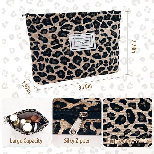 ZLFSRQ Leopard Makeup Bag Cute Cosmetic Bags for Women Cheetah Makeup Bag Canvas Large Capacity Travel Toiletry Bags Aesthetic Cosmetic Pouch for Purse Portable Zipper Skincare Storage Organizer thumbnail 3